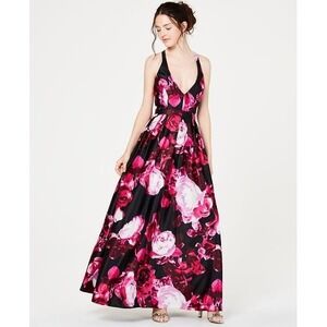 Jump Apparel Formal‎ Pink Floral Halter Maxi Dress Size 5/6 Dark Romantic